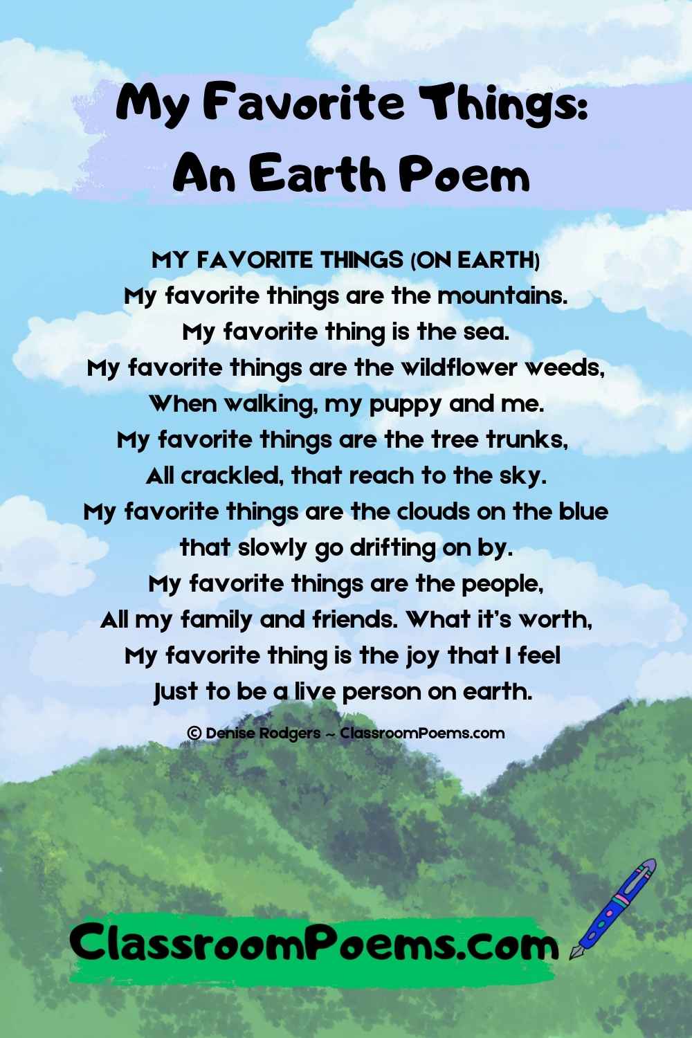 An Earth Poem by Denise Rodgers on ClassroomPoems.com.