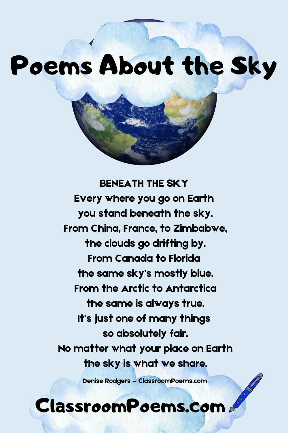 Poems about the sky by Denise Rodgers on ClassroomPoems.com.