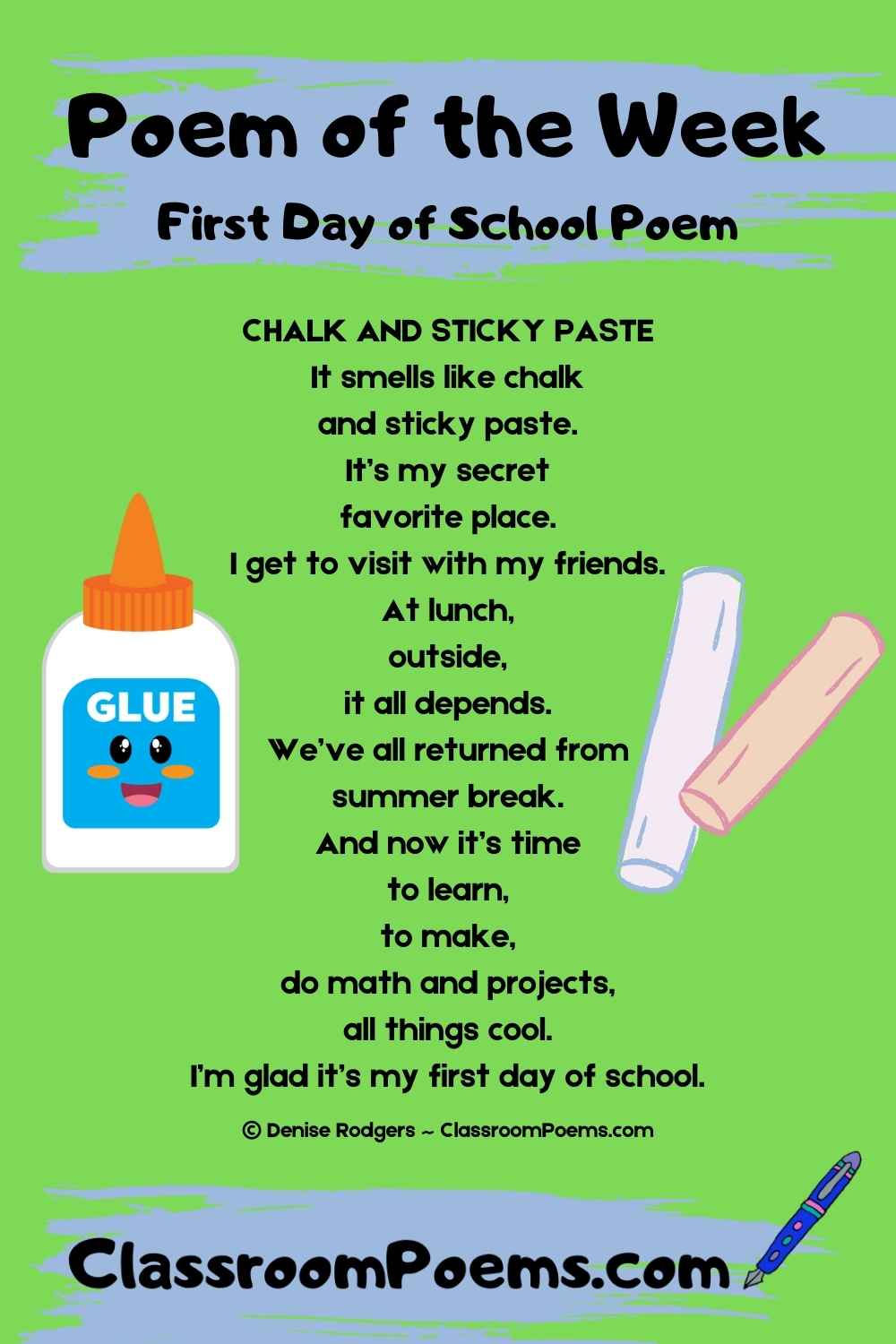 Poem of the Week about the First Day of School by Denise Rodgers on ClassroomPoems.com.