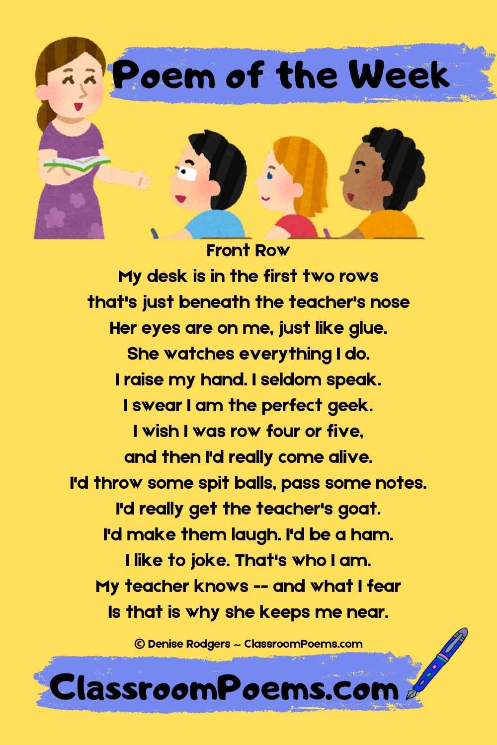 FRONT ROW, a school poem by Denise Rodgers on ClassroomPoems.com.