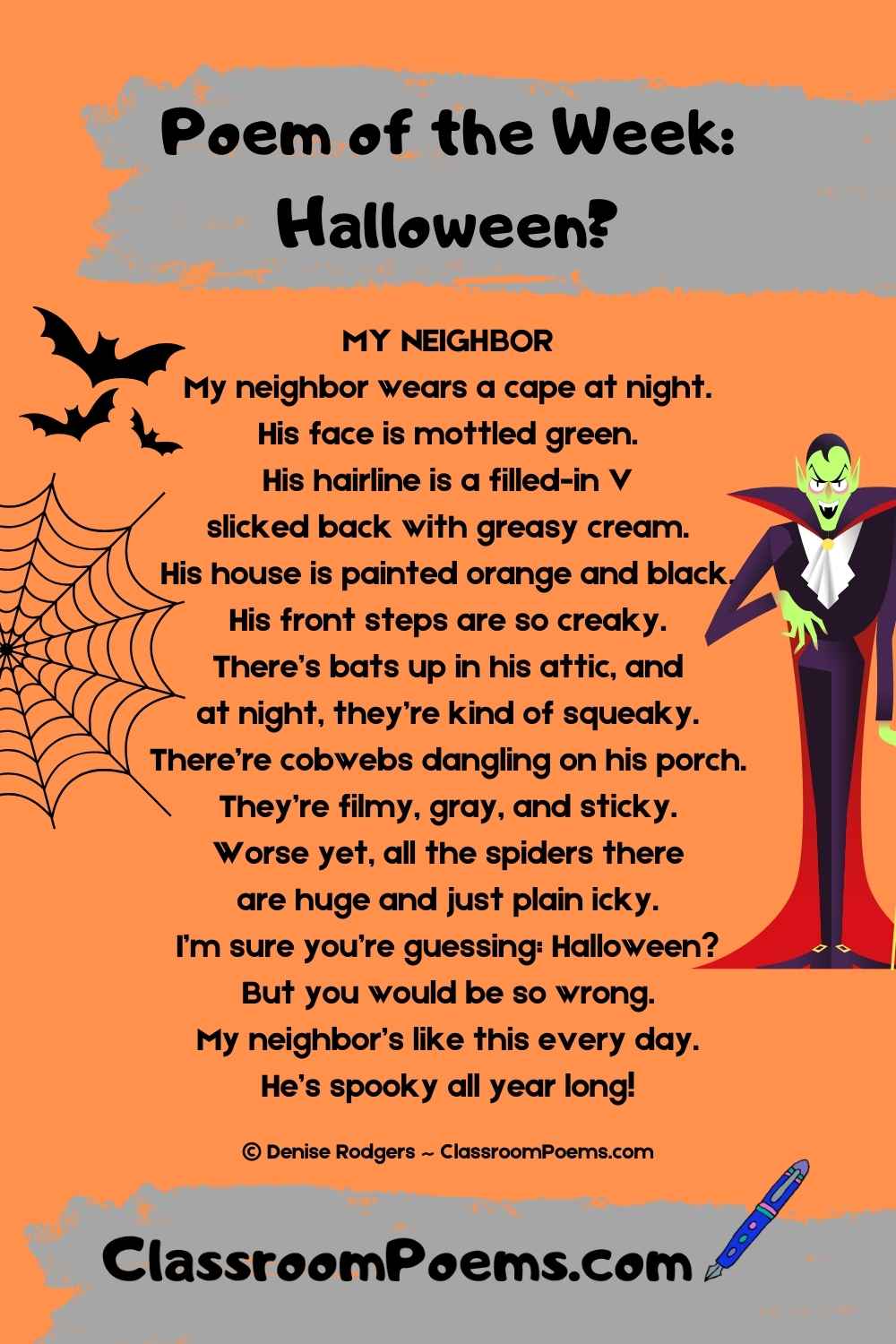 A Halloween Poem of the Week by Denise Rodgers on ClassroomPoems.com.