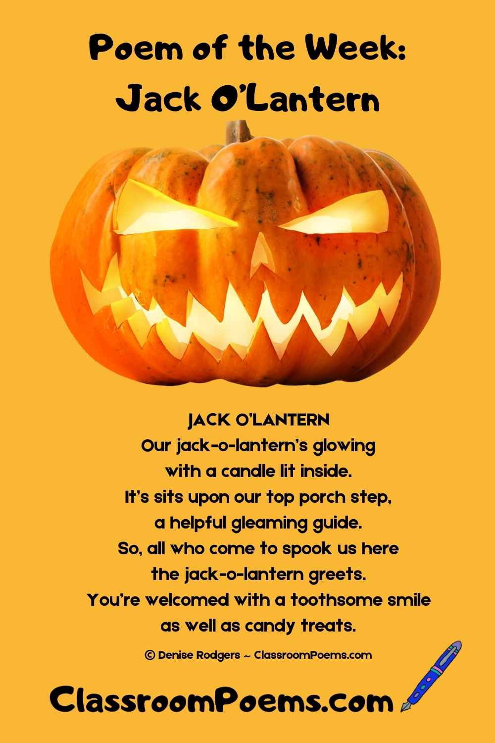 A Halloween Poem of the Week by Denise Rodgers on ClassroomPoems.com.