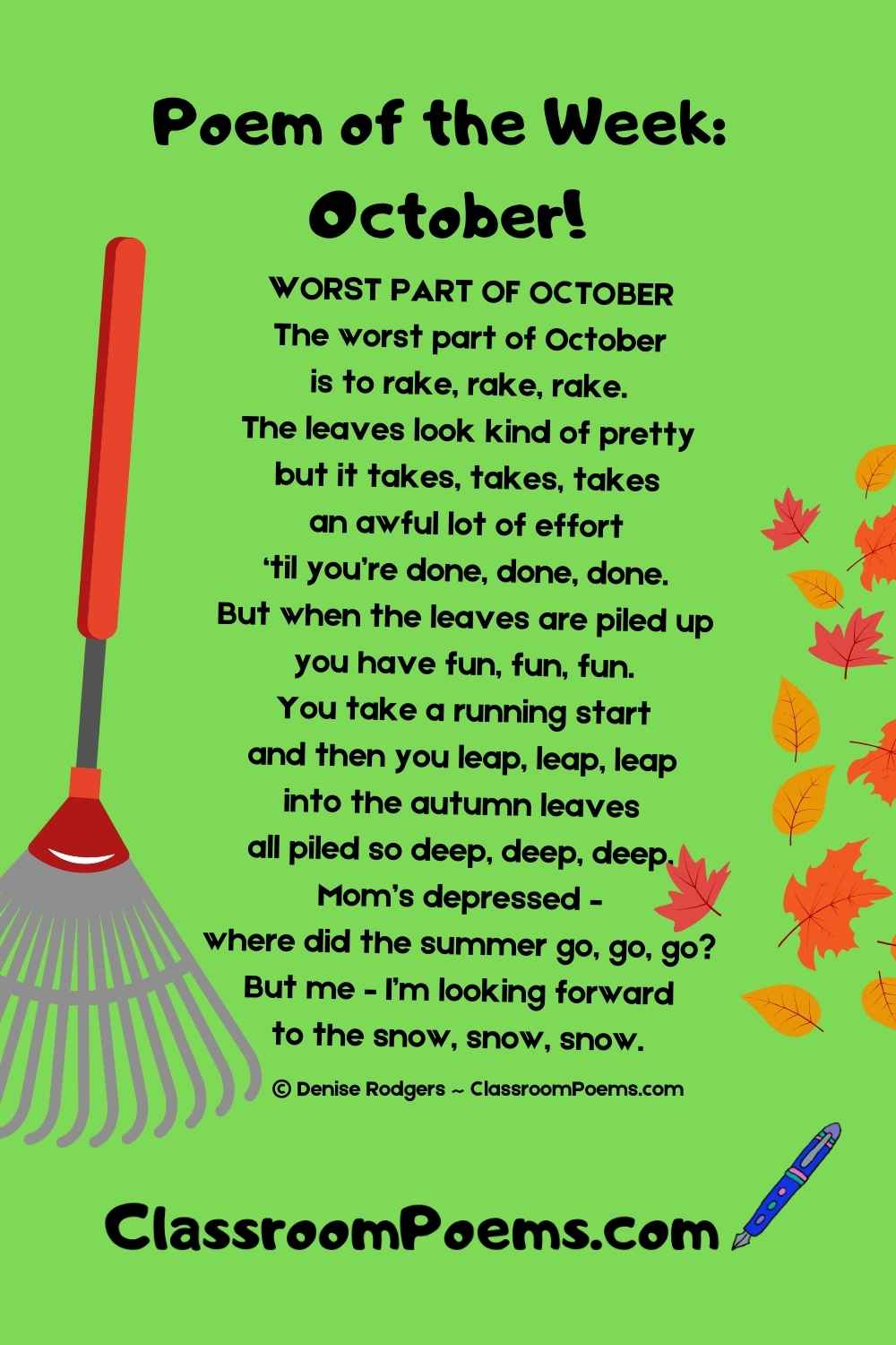 Autumn Poem of the Week by Denise Rodgers on ClassroomPoems.com.