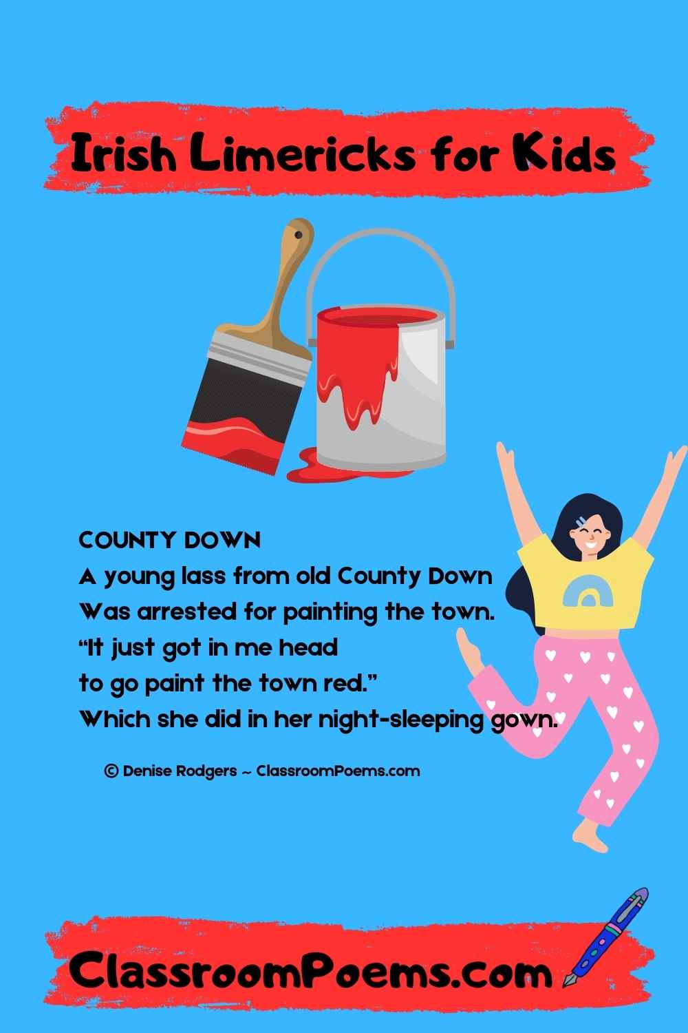 COUNTY DOWN, an Irish limerick poem of the week by Denise Rodgers on ClassroomPoems.com.