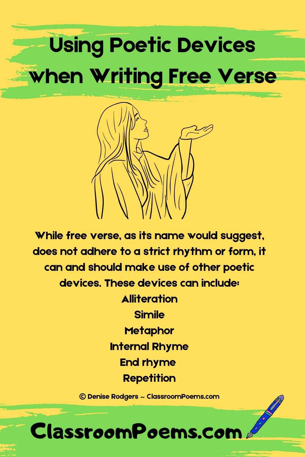 How to write free verse by Denise Rodgers on ClassroomPoems.com.